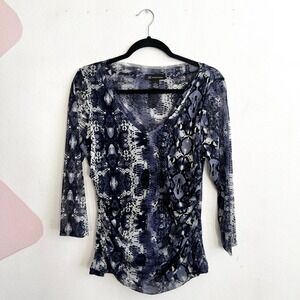 Vintage‎ Mesh Snake Print Top Y2K 2000s Glam Indie Sleaze Blue Large